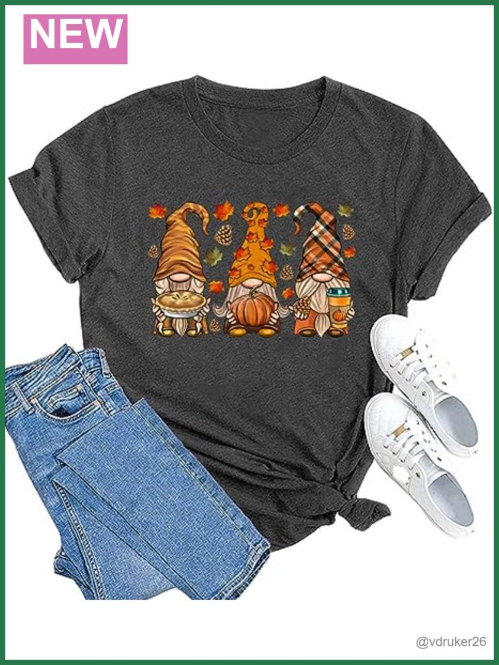 Women's Thanksgiving Gnomes T-Shirt Short Sleeve Thankful Fall Tee